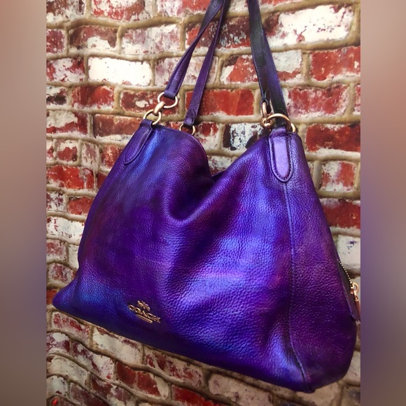 STUNNING Coach Madison Metallic Purple Mult Color Pebbled Leather Shoulder Bag - Picture 2 of 14